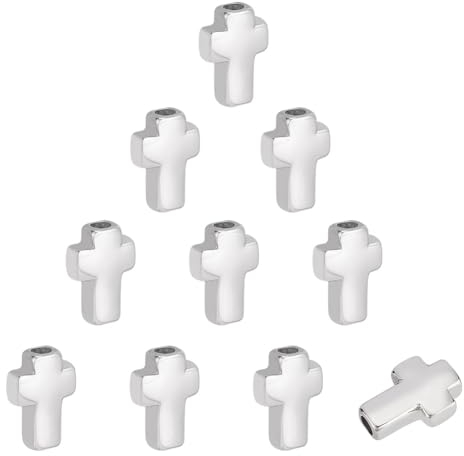UNICRAFTALE 10Stk 304 Edelstahl Kreuz Perlen Metall Kreuz Distanzperlen 3mm Loch Kreuz Europäische Perlen Für Erwachsene Halsketten Armbänder Perlen Basteln Schmuckherstellung 14x10x4mm