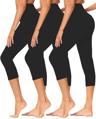GAYHAY 3 Pack Capri Leggings for Women - Stretch Tummy Control Yoga Pants for Cycling Workout
