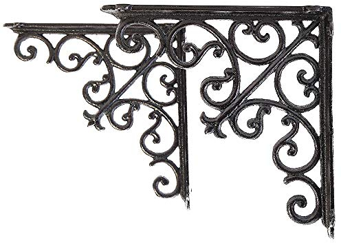 Sungmor, Staffe per mensole da parete in ghisa, resistenti e robuste, ad angolo retto di 90°, un supporto angolare solido e decorativo, 2 pezzi, nero, 22,6 cm