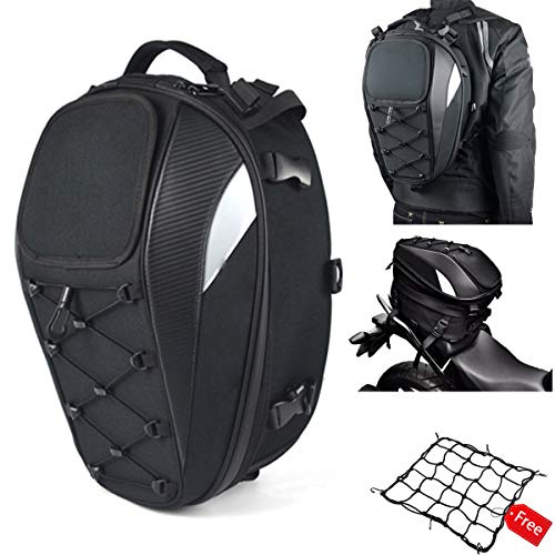 MIHUNTER Motorcycle Tail Bag,Seat Bag,Dual Use Waterproof Helmet Bag for Motorbike - with One Extra Motorcycle Cargo Net