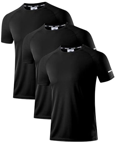 Holure Herren 3er Pack Sports Atmungsaktiv Schnelltrocknend Kurzarm T-Shirts Schwarz/Schwarz/Schwarz 3XL