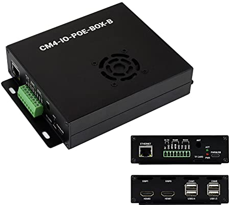 PoE Mini-Computer Basierend auf Raspberry Pi Compute Module 4 (Nicht Enthalten), Waveshare CM4 PoE IO Board (B) Innen, Metallgehäuse, mit Lüfter und CSI/DSI/HDMI/USB/ETH/PCIe/RS232/ RS485 Anschlüsse