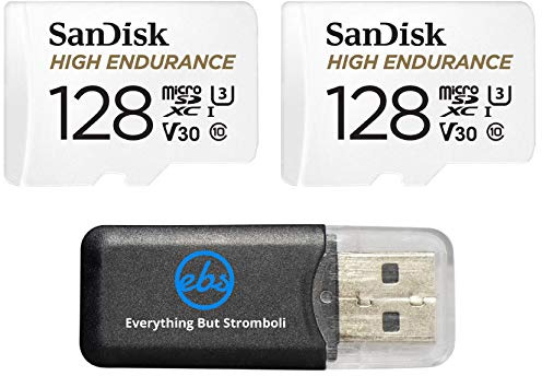 SanDisk Lot de 2 cartes mémoire microSDXC haute endurance 128 Go pour caméra de tableau de bord Garmin 57, 67 W, Mini 2, 47 Series (SDSQQNR-128G-GN6IA) Classe 10 avec (1) lecteur de carte Everything