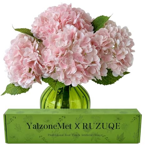 YalzoneMet Künstliche Hortensien, rosa, 3 Stück, natürlich, lebensecht, Latex, 53,3 cm Langer Stab, Hortensie für Zuhause, Party, Outdoor, Hochzeit, Geschenke, Weihnachtsdekoration, Tischdekoration