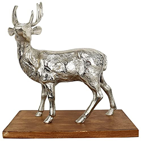 CHICCIE Hirsch Figur Silber 33cm - Dekofigur Hirschfigur Dekohirsch Dekoration