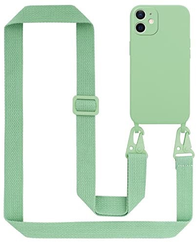 Cadorabo Handykette kompatibel mit Apple iPhone 12 MINI Schutzhülle TPU Liquid Silikon Case Necklace mit verstellbarem Band Kordel Band mit Etui Rundumschutz Case Hülle für iPhone 12 MINI in Grün
