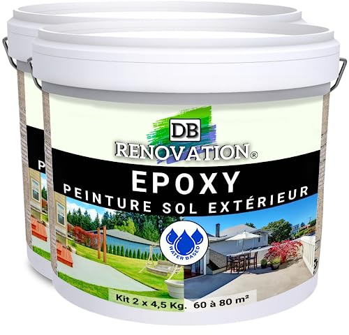 DB Rénovation Résine Epoxy Peinture sol Terrasse, balcon - Haute résistance Extérieur, Prêt à l'emploi - Gris 9KG