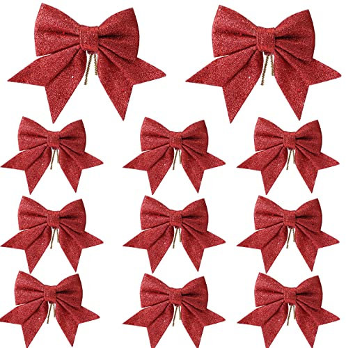 YY-JUNYING 12Pcs Christmas Tree Bows,Red Bows for Christmas tree,Tree Xmas Decorative Bows Ornaments Bows for Christmas tree Decorations for Home Christmas Party, 5.5 in