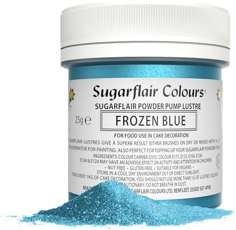 Sugarflair Frozen Blue Edible Glitter Dust Powder Pump Refill Tub - Food Colouring Powder, Edible Colour Dust, Brush On, Spray, or Add Rejuvenator to Create Eye-Catching Paint Effect - 25g