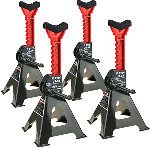 Stix Unterstellböcke 3 T JS-3T mit Gummiauflage 4 Stück | Tragkraft 3 Tonnen je Bock, Gummiauflage zum Schutz, Ideal für Werkstätten