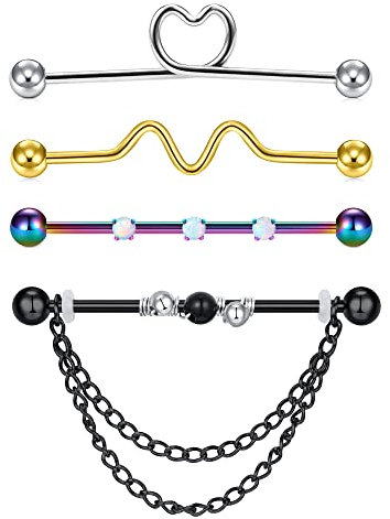 AVYRING 14G Anhänger Industrial Piercing Barbell Opal Helix Cartilage Ohrringe Piercing 38MM Herz W-Form Chirurgenstahl Helix Kette Damen