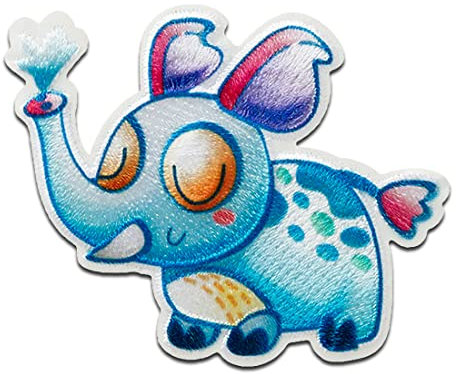 Mono Quick Elefant blau Tier - Aufnäher, Bügelbild, Aufbügler, Applikationen, Patches, Flicken, zum aufbügeln, Größe: 4,6 x 5,5 cm