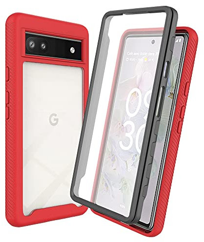 XINNI Funda para Google Pixel 6a Antichoques 360 Grados con Protector de Pantalla Integrado Robusto Doble Cara Bumper Transparente Case Completa Carcasa, Rojo