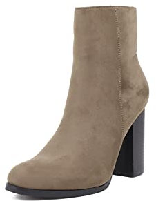 QUEEN HELENA Tronchetti Stivaletti con Tacco Basso Zip Laterale Casual Donna X27-173 (Khaki, Numeric_39)