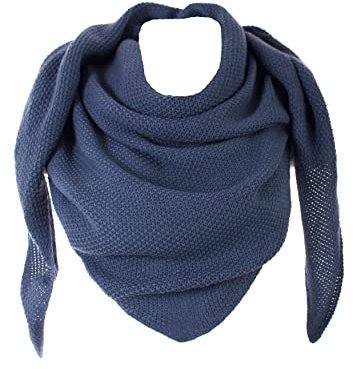 FASHION YOU WANT Damen XXL Strick Dreieck Schal mit Reiskorn Strickmuster in Unifarben, Schal, Leichtes Tuch (jeansblau)