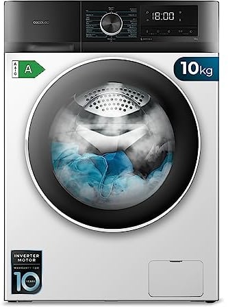 Cecotec Lavadora 10Kg de Carga Frontal Bolero Dresscode 10500 Inverter A. 1950W, 1400 rpm, Motor Inverter Plus, Bajo Consumo, 16 Programas, Lavado con Vapor, Delay Start, Blanca