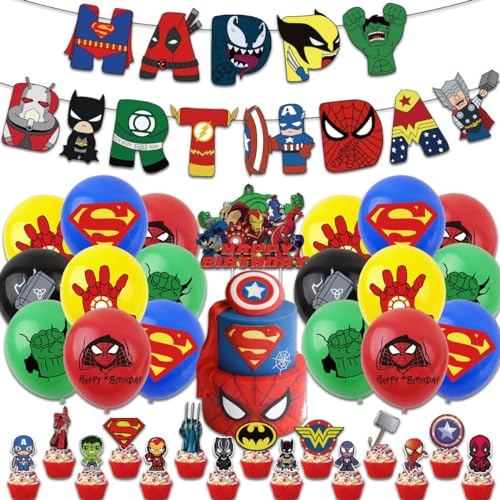Miotlsy Supeden Geburtstagsdeko 52PCS arel Geburtstagsdeko mit Happy Birthday Banner Tortendekoration mit Sulden Luftballons für Suerhen Kindergeburtstag