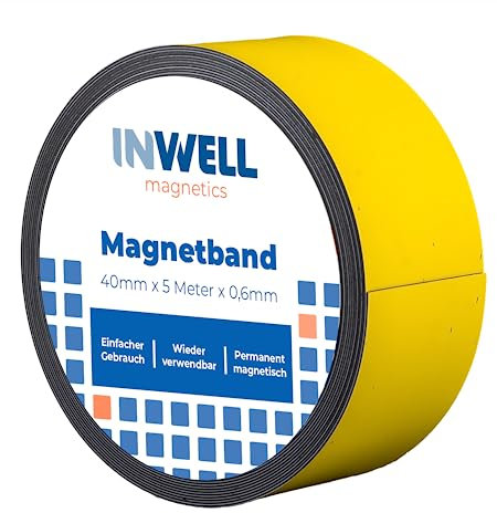 Inwell - Magnetband 40 mm in Farbe Gelb auf Rol | 5 meter | NICHT Selbstklebend | Stark magnetisch | Magnetstreifen