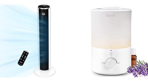 Levoit 28 dB Tower Fan for Bedroom, QuietMark Certified Quiet Electric Cooling Fan + 3L Humidifiers for Bedroom Baby Room with Night Light
