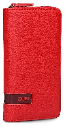 Zwei große Damen Geldbörse M.Wallet MW2 Portemonnaie aus weichem Kunstleder, Geldbeutel mit umlaufendem Reißverschluss, 15 Kartenfächern, 2 Scheinfächern, Münzfach & Sichtfach (Cherry)
