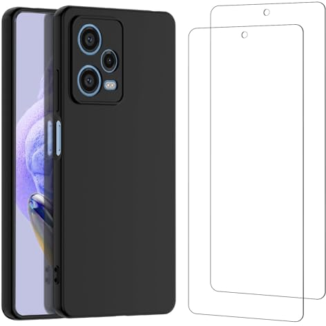 NEW'C Funda para Xiaomi Redmi Note 12 Pro+ 5G Carcasa Silicona Negra y 2X Protector de Pantalla para Xiaomi Redmi Note 12 Pro+ 5G Cristal Templado