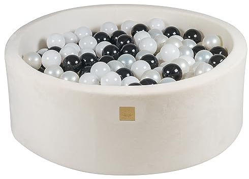 MEOWBABY Piscine à Balles pour Bébé - Rond 90x30cm Fosses a Boules pour Enfants avec 200 Balle, Velvet, Blanc: Blanc/Perle Blanc/Noir