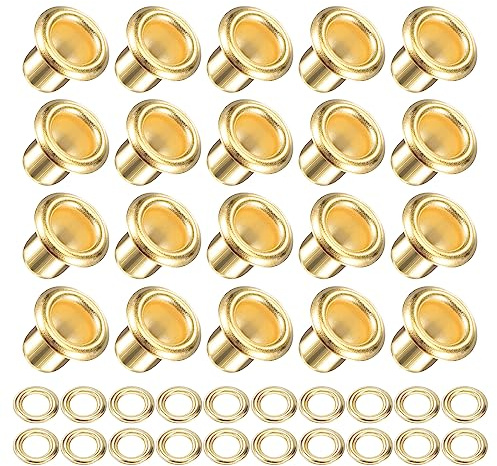 METALLIXITY 100Paquet Œillets avec Rondelles 8 x 4 x 7mm Cuivre Or Ton | Œillets Trousse Chrome Plaqué, pour Cuir Toile Vêtements, pour DIY Artisanat Confection
