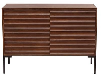Miliboo Sideboard aus dunklem, massivem Mangoholz und schwarzem Metall 2 Türen B100 cm ONDA