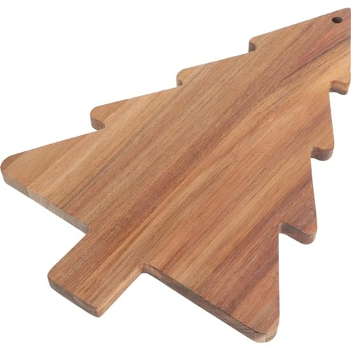 Amosfun Tabla de cortar de árbol de Navidad, tabla de cortar de cocina de acacia, bandeja de servir de madera, plato de queso, soporte de vino, tabla de embutidos para carnicero, ensalada de frutas