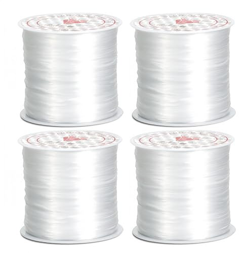 4 Rolls 1mm Elastic String For Bracelets White 656Ft Stretchy Cords Stretch Bead Cord Elastic Beading Thread for Bracelet Necklaces Clay Beads Jewelry Making