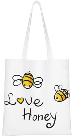 HAHAFU Liebe Honig Leinwand Einkaufstasche Einkaufstasche, Druck und Dekoration Leichte wiederverwendbare Segeltuch-Gewebe-Taschen, Schwarz , Einheitsgröße