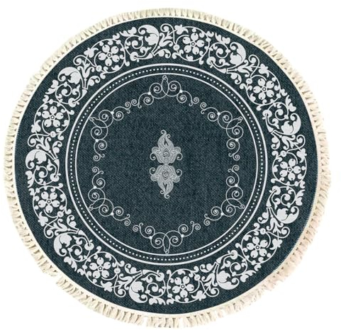 Terafeels Teppiche, Wohnzimmer, rund, Baumwolle, gewebt, mit Quasten, Boho-Teppich, waschbar, Mandala-Druck, für den Innenbereich, Bodenmatte für Schlafzimmer, Wohnzimmer, Küche, Eingangsbereich, 90