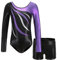 MEILONGER Gymnastikanzug Mädchen，turnanzug mädchen langarm,Ballett Gymnastikbody Turntrikot Gymnastikhose Shorts，2er Set Kinder Glänzende Turnanzug mit Strasssteine(Lila,8)