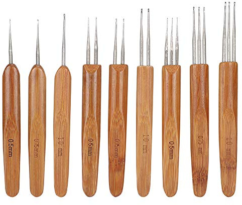 Dreadlock Häkelnadel Set, 9-teilig mit 3 Bambusgriffen | Einzel und Doppelhaken, Nadelweben, Drei Bambusgriffe, Haarstyling Werkzeug, für Flechtfrisuren und Zöpfe
