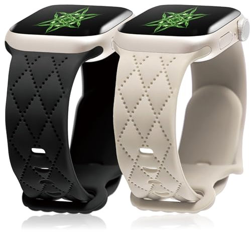 Engraved Strap for Apple Watch Straps 42mm 46mm 40mm 41mm 38mm 44mm 45mm 49mm,2 Pack Soft Silicone Sport band Line Texture Designer Wristband for iwatch Ultra/2 Series 10 9 8 7 6 5 4 3 2 1,SE