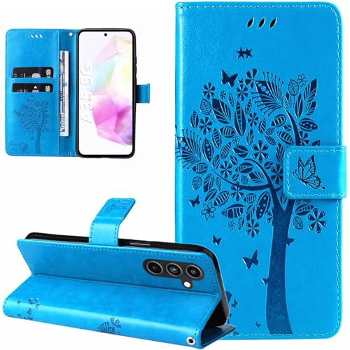 Dcjlbo Cover per Samsung Galaxy A35 5G Custodia Cover in Pelle Portafoglio a Libro con Fiori Disegni Porta Carte Magnetica Cover Flip Case Cuoio Antiurto Custodia per Samsung Galaxy A35 5G-Blu