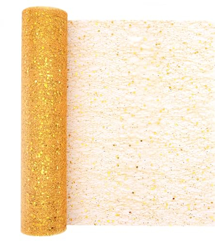 alwaiiz Tela de tul, 30 cm x 9 m, tul dorado, suave y delicado con purpurina para decoración de mesa, bodas y manualidades (dorado), LTY-056