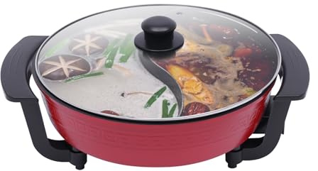 Elektrischer Hotpot Topf mit Trennwand – 6L Chinesischer Feuertopf für 8 Personen (1360W) | Elektro-Leckschutz, Energiesparfunktion, Deckel & Heizsockel