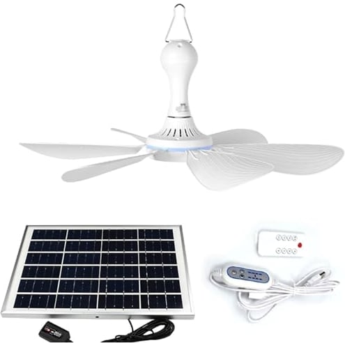 Snaweo 5/6/10w Solar Powered Fan, Hanging Solar Powered Ceiling Fan with Hook, 6 ABS Plug-in Fan Blades, Suitable for 5-10 Square Metres(switch Cable/remote Control Cable Optional)(6v10w+remote contro