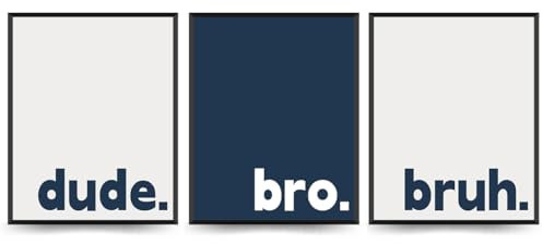 PLKMN Jungenzimmer-Dekor-Set, minimalistische Raumdekoration, Rad-Little-Dude-Raumdekoration, minimalistische Typografie-Poster für Jungen, Schlafzimmer, Schlafsaal, Männerhöhle, Dude Bro Bruh,
