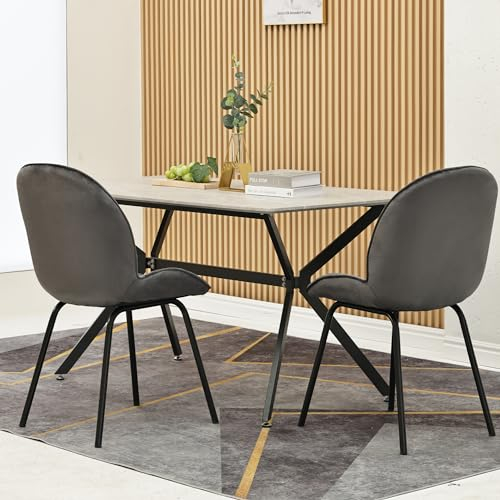 Merax Esszimmerstühle 2er Set, Küchenstuhl mit Gepolsterte Rückenlehne, Polsterstuhl Wohnzimmerstuhl Schminkstuhl, Sitzfläche aus Samt, Metallbeine, einfacher Stil, Grau