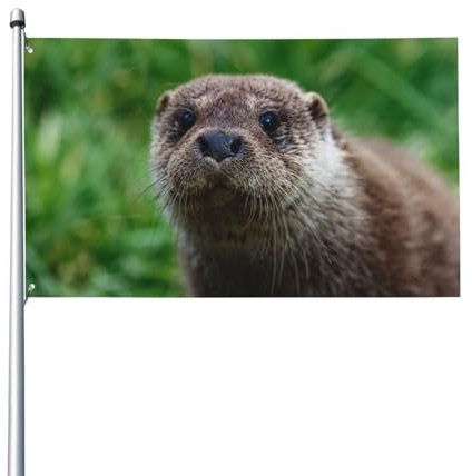 Eurasische Otterflagge für den Außenbereich, Portrait im Gras, für Haus, Rasen, zum Aufhängen, Dekoration, Hofbanner, Urlaub, Willkommensflaggen mit 2 Metallösen, für drinnen und draußen, 150 x 90 cm