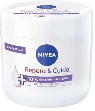 NIVEA Repara & Cuida Crema hidratante corporal, facial y para manos (1 x 400 ml), crema hidratante 72 h con glicerina y pantenol, para piel seca y sensible, sin perfume