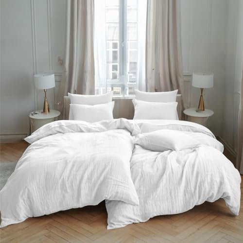 Dreamzie Bettwäsche 135x200 Baumwolle, Bettwäsche-Sets 2er Bettbezug mit 2 Kissenbezüge 80x80 cm, Oeko-Tex Bettwäsche Weiß mit Reißverschluss