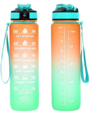 GHKLNY Bouteille d'eau de motivation avec marqueur de temps, bouteilles d'eau avec temps pour boire et paille avec sangle de transport, parfaite pour le fitness, la salle de sport en plein air, sans