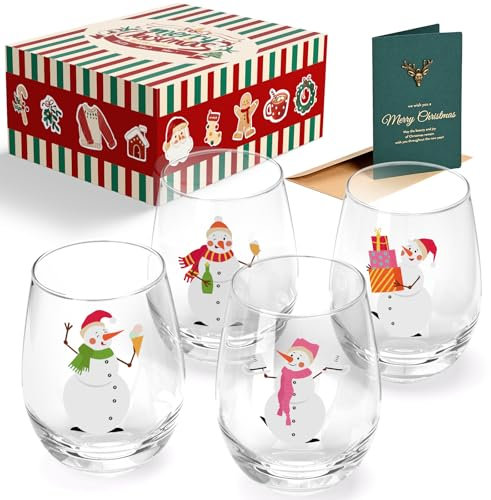 Joymaking Weihnachtsgläser 4er Set, Weihnachtsgeschirr, Glühweingläser, Weinglas Weihnachten, Weihnachtsglas Schneemann, Weihnachtsgläser Geschenke, Trinkglas Weihnachten 520ml