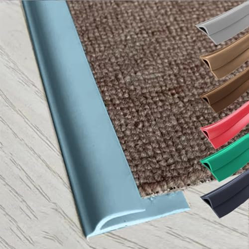 QSPNVFB Teppichkantenleiste PVC Selbstklebend Teppich Bodenübergangsstreifen, Abschlussprofil Kanten Trim Übergangsprofil Mit Höhenausgleich(Blue,1m(3.3ft))