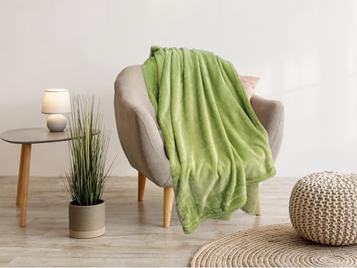 Oekotex zertifizierte 360gsm Kuscheldecke Wohndecke 150x200 warme Sofadecke überwurfdecke Campingdecke Tagesdecken (Frühlingsgrün)