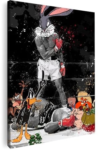 Artmazing | Boxer Bunny Bild bunt | S-Art Bilder | XXL Boxer und Bunny Leinwandbilder Modern | Wanddekoration XXL Wohnzimmer