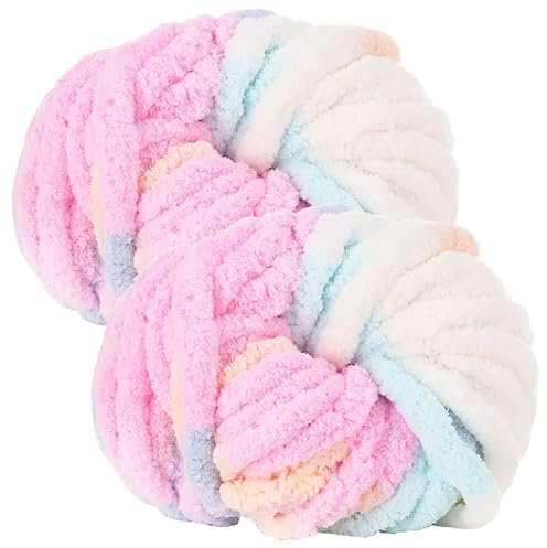 bechoanigel 2 Pezzi Lana Gomitoli Grossa 500g, Filato Gigante Gomitoli Lana Grossa per Coperte a Mano, Gomitoli Ciniglia Grossa per Lavorare a Maglia Sciarpe, Cappelli e Cuscini - Marshmallow